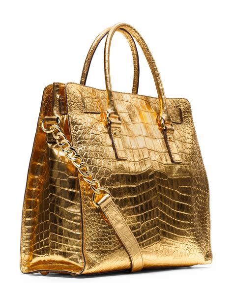 michael kors hamilton satchel luggage gold hardware|michael kors hamilton large tote.